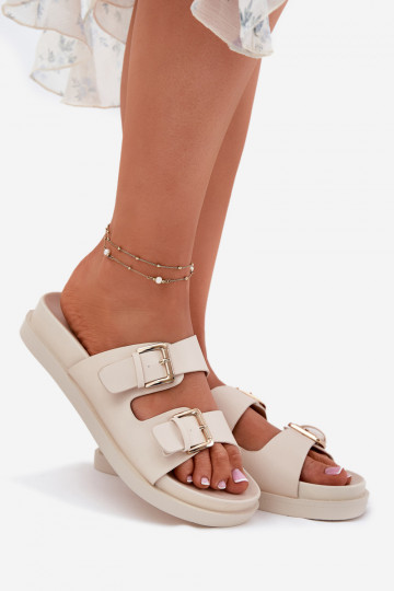 Pantoufles pour femmes Ze couleur doréemi avec bouclesmi beige Sonarea 2