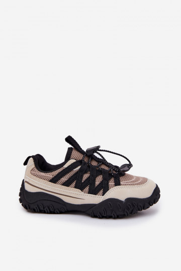 Chaussures modèle baskets Puéril avec une fermeture à pression beige Activénelita 2