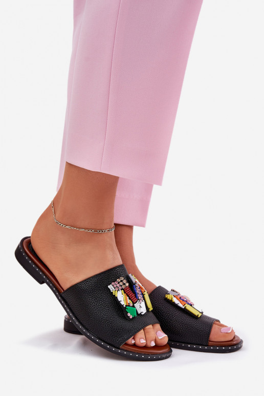 Damespantoffels met brede hakken met ornamenten zInart Clelione