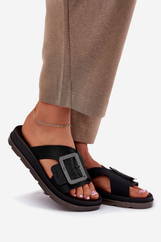 Duftend Damenhausschuhe dekorieren mit Schnallen ZAXY RR285078 schZuarze Farbe Duftend Damenhausschuhe dekorieren mit Schnallen ZAXY RR285078 schZuarze Farbe