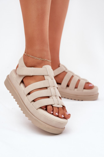 Zandkleurige dames schoenen met plateau van kunstsuède, „Filisenia" 2