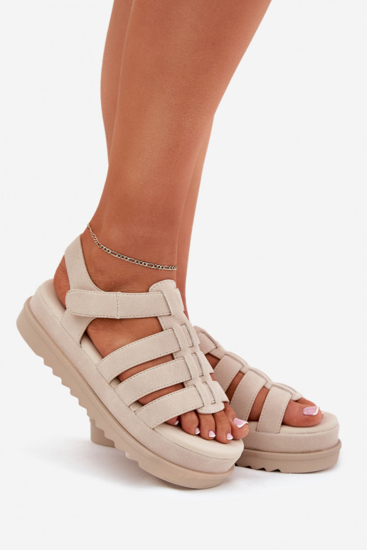 Damensandalen mit einer Plattform aus Öko-INildlederoZue Beige Filisenia