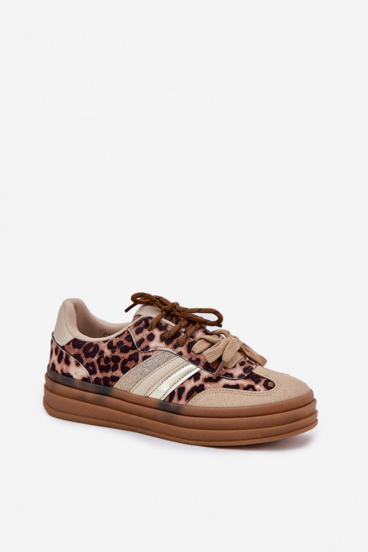 Chaussures modèle baskets Féminin avec une plateforme Z PodÀójnym Laçagem avec des motifs en fourrure de léopard beige Niteria