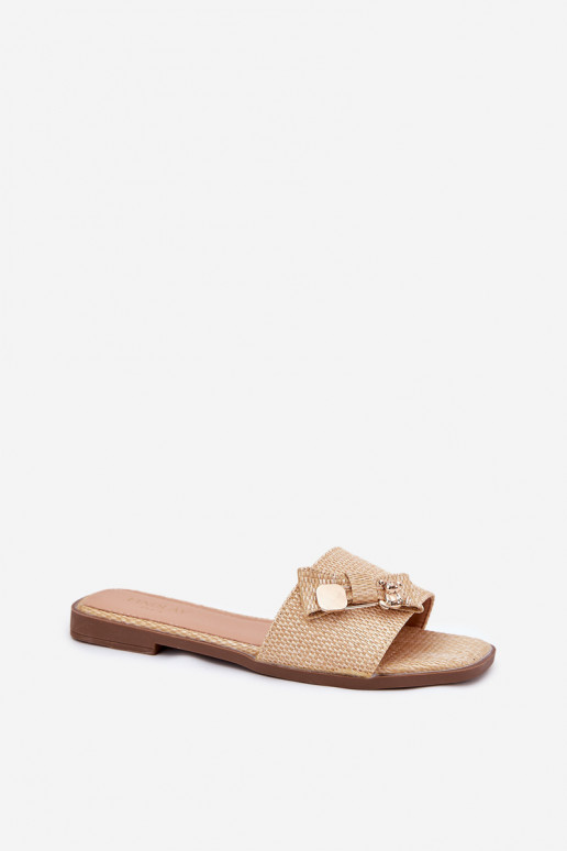 Damenhausschuhe mit breiten Absätzen mit Bändern Beige Sallariela Damenhausschuhe mit breiten Absätzen mit Bändern Beige Sallariela