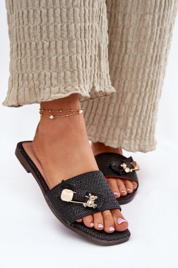 Chaussons pour femmes noirs avec larges talons et nœuds, « Sallariela » 2