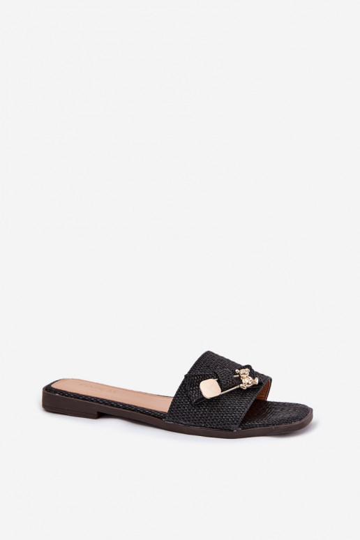 Pantoufles pour femmes avec des talons larges avec des rubans couleur noire Sallariela