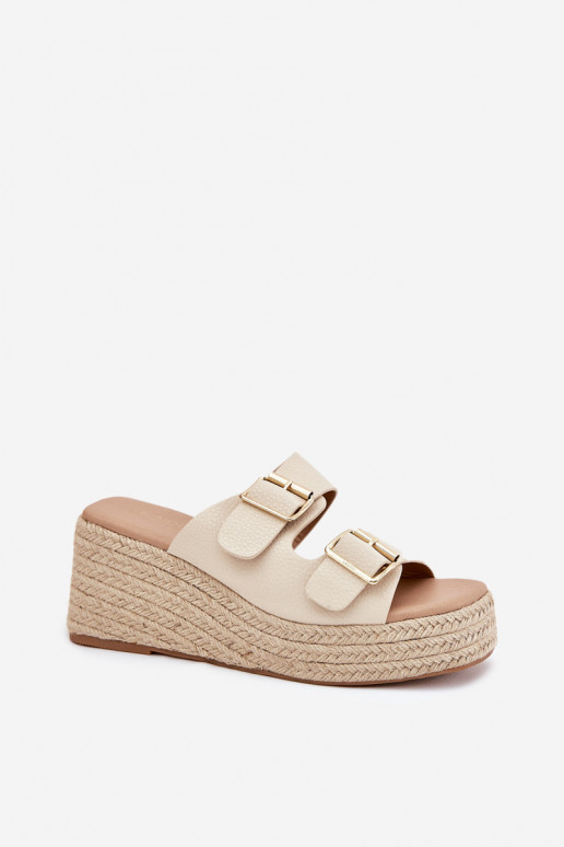 Damenhausschuhe Auf einem Keil Mit Zopf I mit Schnallenmi Beige Pasinea Damenhausschuhe Auf einem Keil Mit Zopf I mit Schnallenmi Beige Pasinea