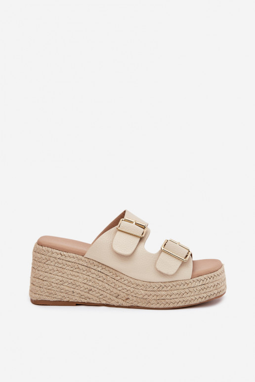 Damenhausschuhe Auf einem Keil Mit Zopf I mit Schnallenmi Beige Pasinea Damenhausschuhe Auf einem Keil Mit Zopf I mit Schnallenmi Beige Pasinea