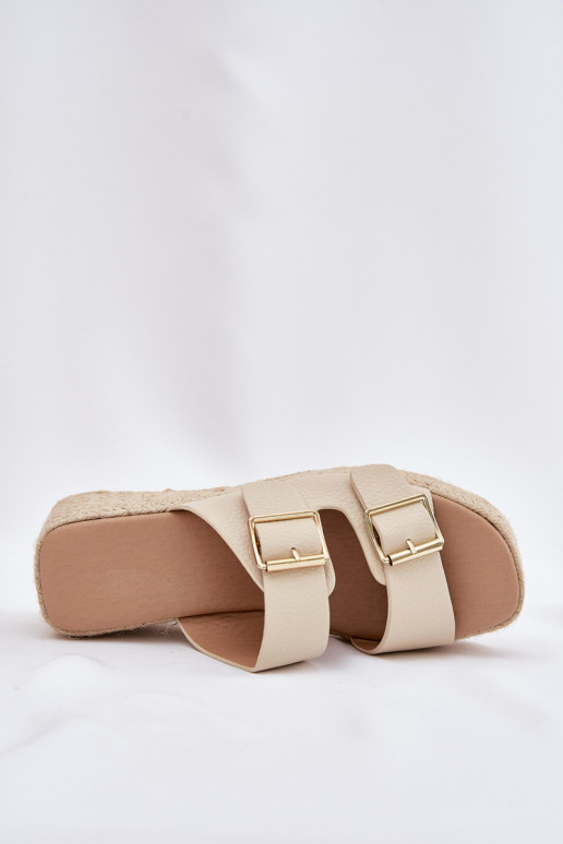 Damenhausschuhe Auf einem Keil Mit Zopf I mit Schnallenmi Beige Pasinea Damenhausschuhe Auf einem Keil Mit Zopf I mit Schnallenmi Beige Pasinea