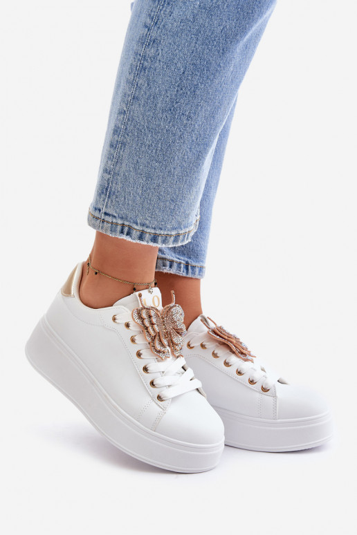 Sneakers model schoenen Dames met platform Z Vlindersm INit-gouden kleur Opritevia