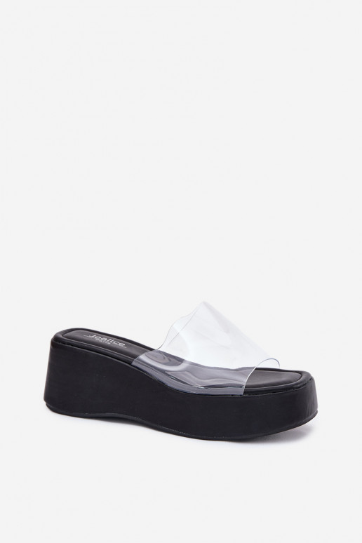 Pantoufles pour femmes Z Transparentnym Bandesem Sur un coin couleur noire Meltiana Pantoufles pour femmes Z Transparentnym Bandesem Sur un coin couleur noire Meltiana