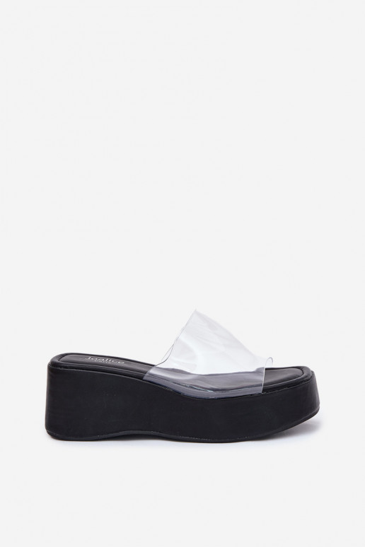 Pantoufles pour femmes Z Transparentnym Bandesem Sur un coin couleur noire Meltiana Pantoufles pour femmes Z Transparentnym Bandesem Sur un coin couleur noire Meltiana
