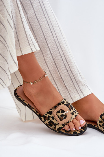 isocèle Pantoufles pour femmes décorer avec boucles avec des motifs en fourrure de léopard Clariola