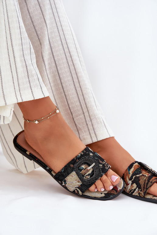 isocèle Pantoufles pour femmes décorer avec boucles couleur noire Clariola