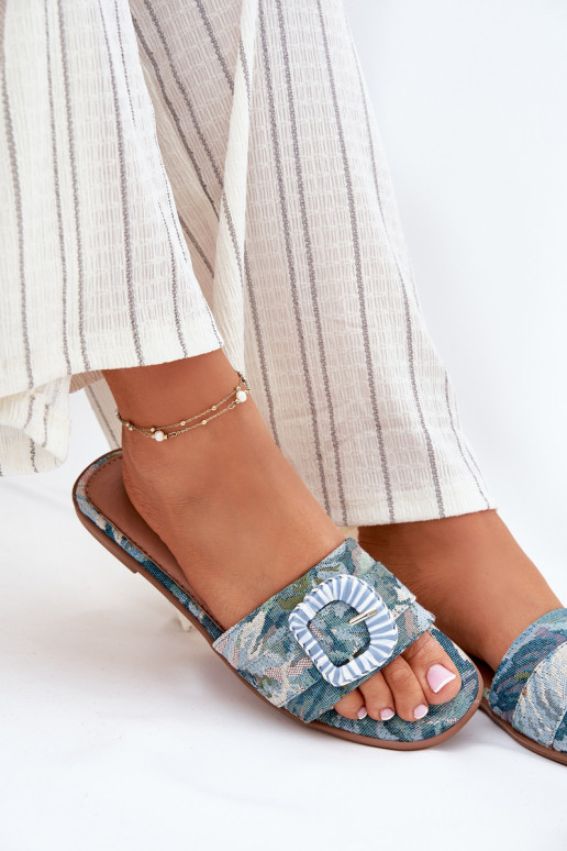 gleichschenklig Damenhausschuhe dekorieren mit Schnallen blaue Farbe Clariola