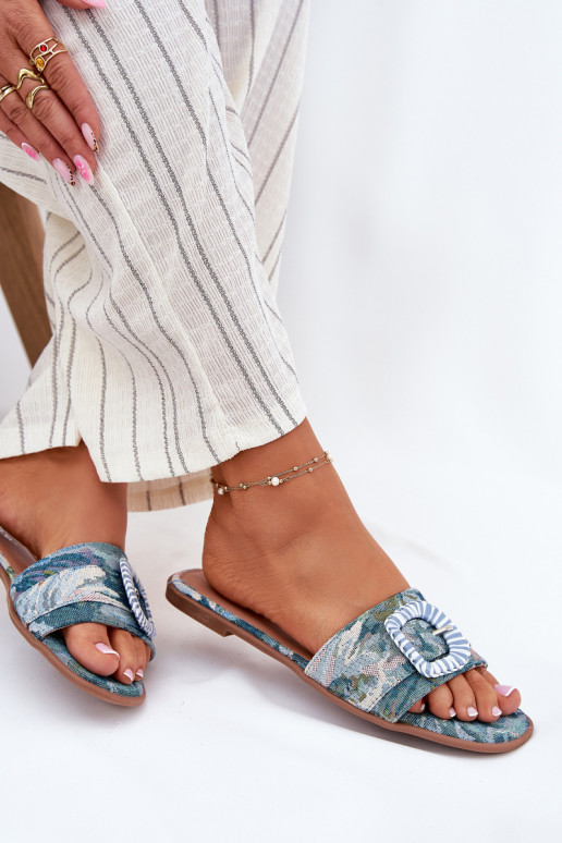 isocèle Pantoufles pour femmes décorer avec boucles couleur bleue Clariola