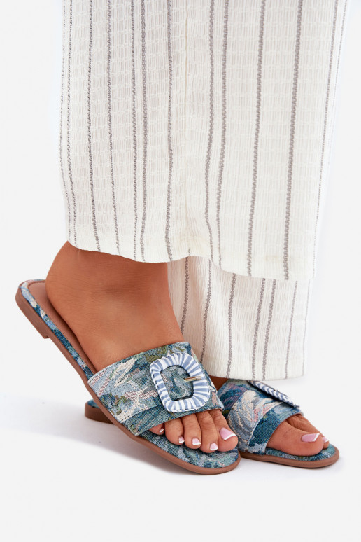 gelijk aan Damespantoffels versieren met gespen blauIn Clariola