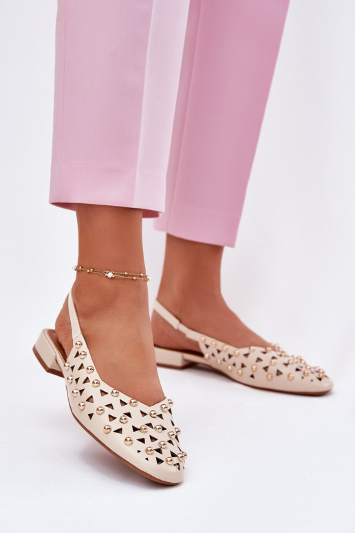 Versierd Ballerinas met brede hakken beige Nilarisela