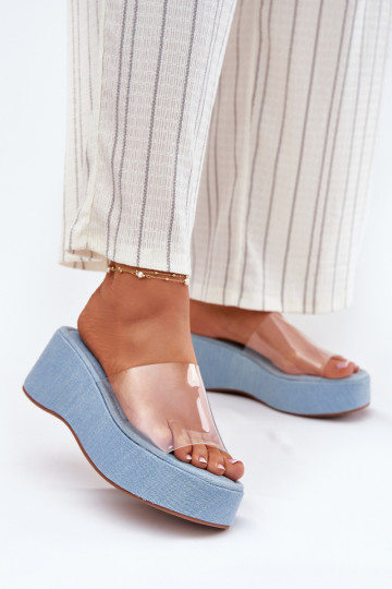 Damespantoffels Z Transparentnym Strepenem Op de INig Denim-materialen Meltiana