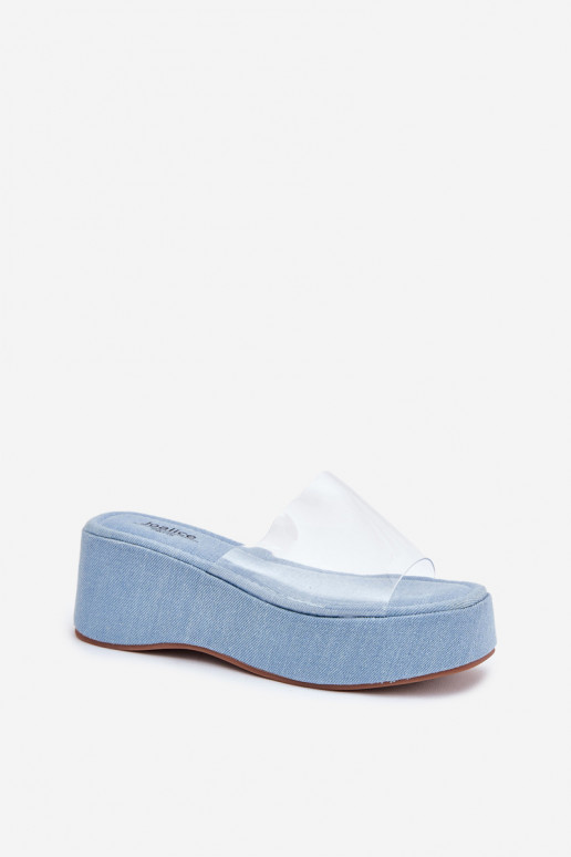 Damenhausschuhe Z Transparentnym Streifenem Auf einem Keil Denim-Es mussterial Meltiana Damenhausschuhe Z Transparentnym Streifenem Auf einem Keil Denim-Es mussterial Meltiana