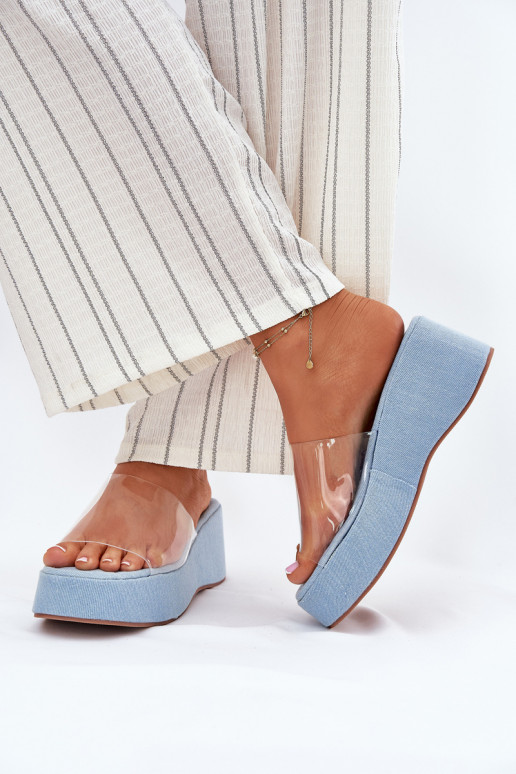 Damenhausschuhe Z Transparentnym Streifenem Auf einem Keil Denim-Es mussterial Meltiana Damenhausschuhe Z Transparentnym Streifenem Auf einem Keil Denim-Es mussterial Meltiana