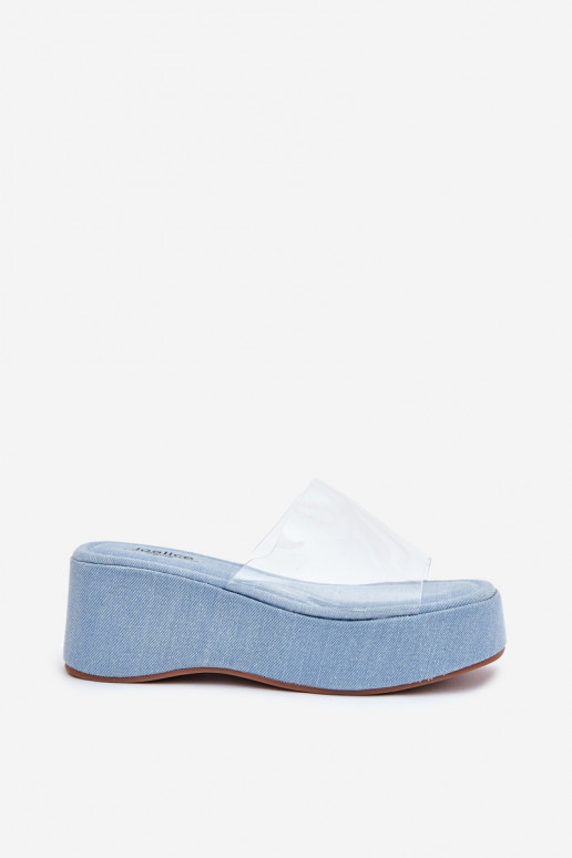 Damenhausschuhe Z Transparentnym Streifenem Auf einem Keil Denim-Es mussterial Meltiana Damenhausschuhe Z Transparentnym Streifenem Auf einem Keil Denim-Es mussterial Meltiana