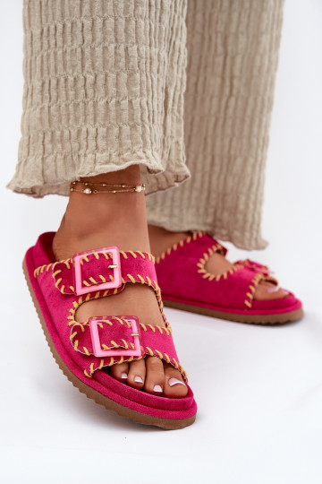 Pantoufles pour femmes avec boucles I Ozdobnym Obszyciem couleur rose Visley 2