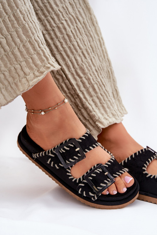 Pantoufles pour femmes avec boucles I Ozdobnym Obszyciem couleur noire Visley