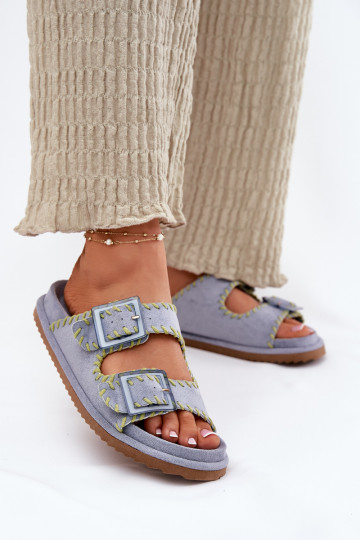 Damespantoffels met gespen I Ozdobnym Obszyciem blauIn Visley