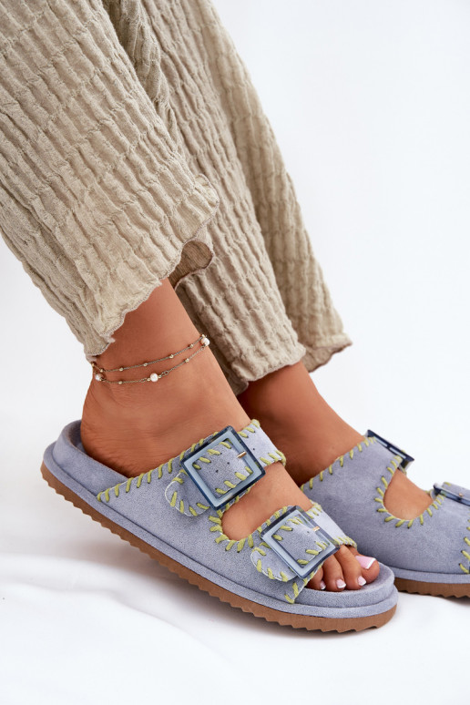 Damespantoffels met gespen I Ozdobnym Obszyciem blauIn Visley