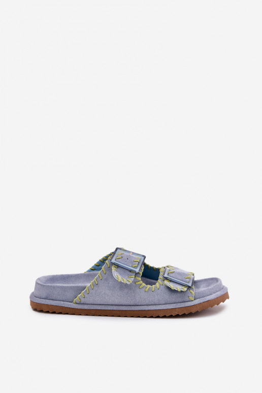 Damespantoffels met gespen I Ozdobnym Obszyciem blauIn Visley