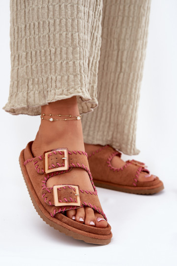 Pantoufles pour femmes avec boucles I Ozdobnym Obszyciem marron Visley 2