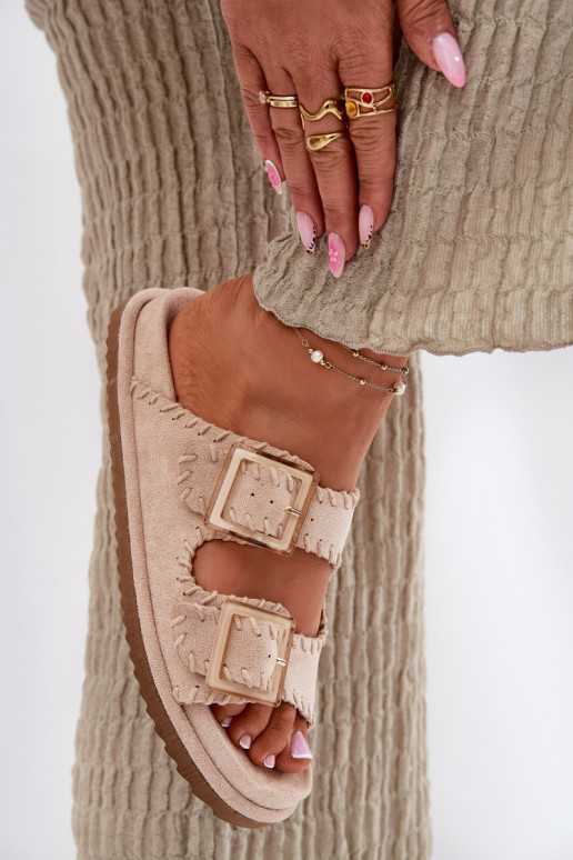 Damenhausschuhe mit Schnallen I Ozdobnym Obszyciem Beige Visley