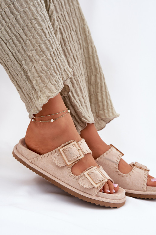 Pantoufles pour femmes avec boucles I Ozdobnym Obszyciem beige Visley