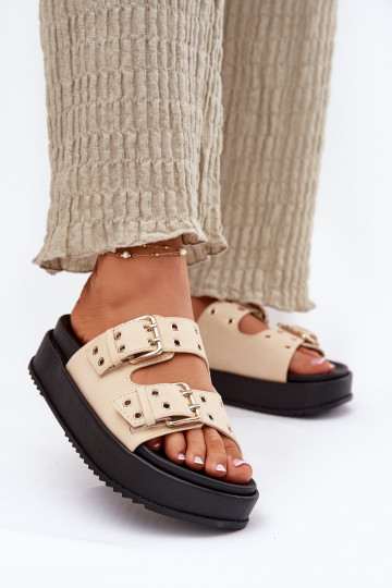 Damenhausschuhe mit Schnallen mit einer Plattform Beige Nilatha 2