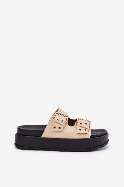 Damespantoffels met gespen met platform beige Nilatha