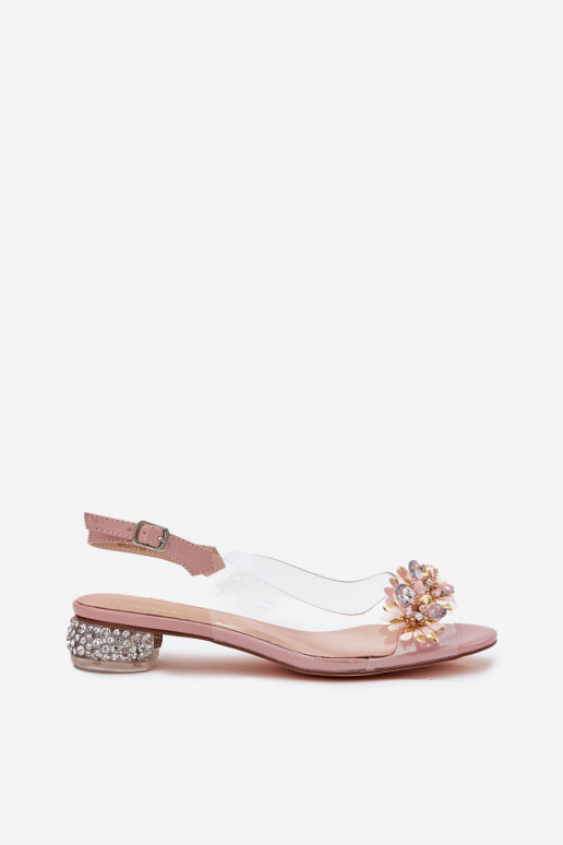 Voir à travers des sandales Sur un talon bas Avec décoration D&A MR51-709 couleur rose Voir à travers des sandales Sur un talon bas Avec décoration D&A MR51-709 couleur rose