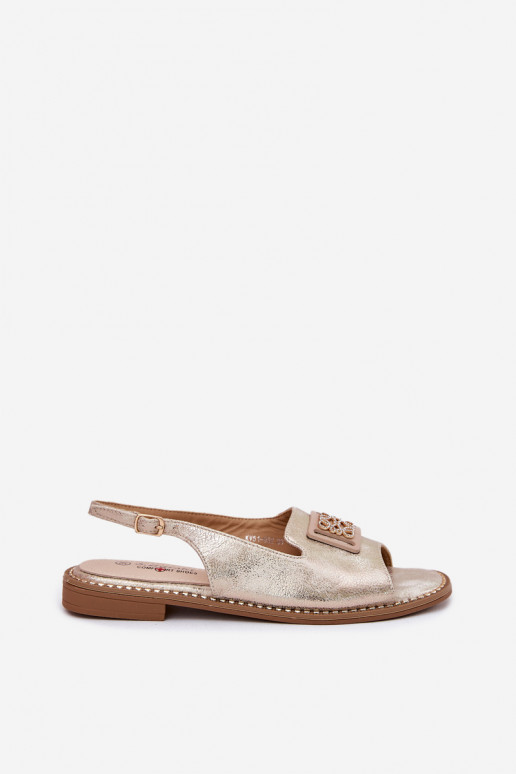 Elegante stijl Dames sandalen met brede hakken met ornamenten S.Barski KV51-082 gouden kleur Elegante stijl Dames sandalen met brede hakken met ornamenten S.Barski KV51-082 gouden kleur