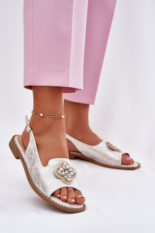 Damensandalen mit breiten Absätzen Mit Dekorationen Detalem S.Barski KV51-080 Silberfarbe