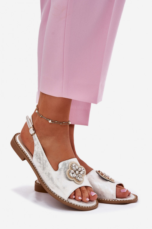 Sandales pour femmes avec des talons larges Avec des décorations Detalem S.Barski KV51-080 couleur argent