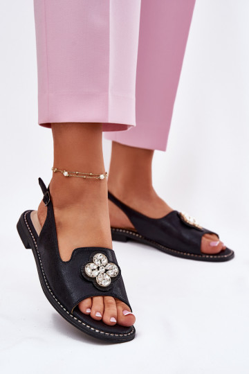 Sandales pour femmes avec des talons larges Avec des décorations Detalem S.Barski KV51-080 couleur noire