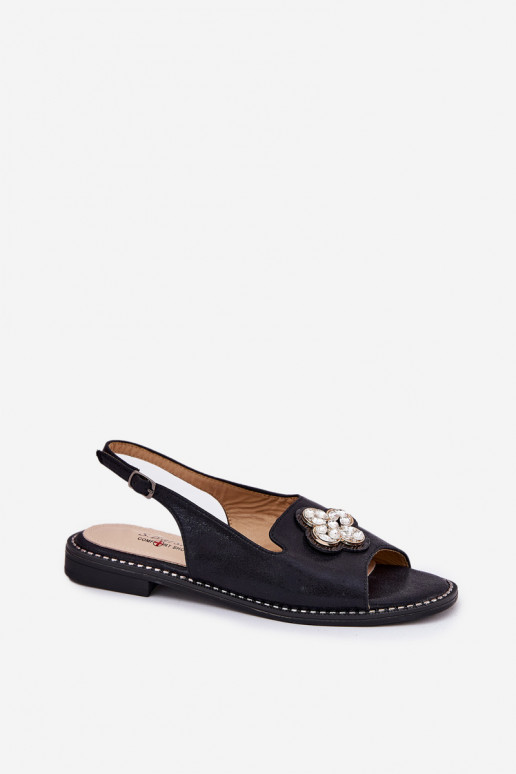 Damensandalen mit breiten Absätzen Mit Dekorationen Detalem S.Barski KV51-080 schZuarze Farbe