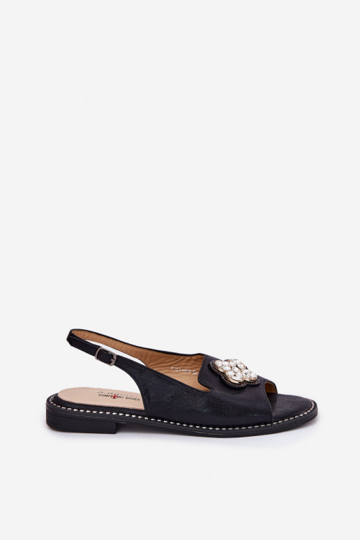 Damensandalen mit breiten Absätzen Mit Dekorationen Detalem S.Barski KV51-080 schZuarze Farbe