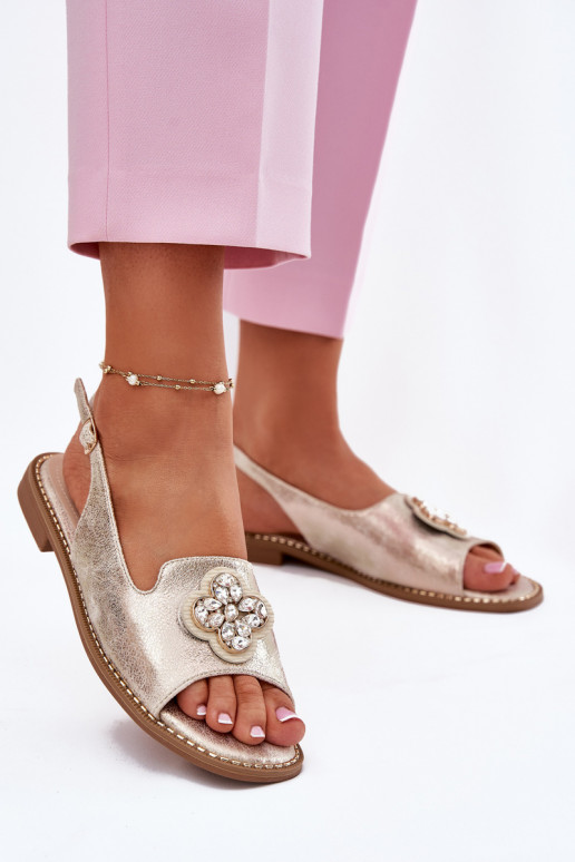 Dames sandalen met brede hakken Met sierlijk Detalem S.Barski KV51-080 gouden kleur