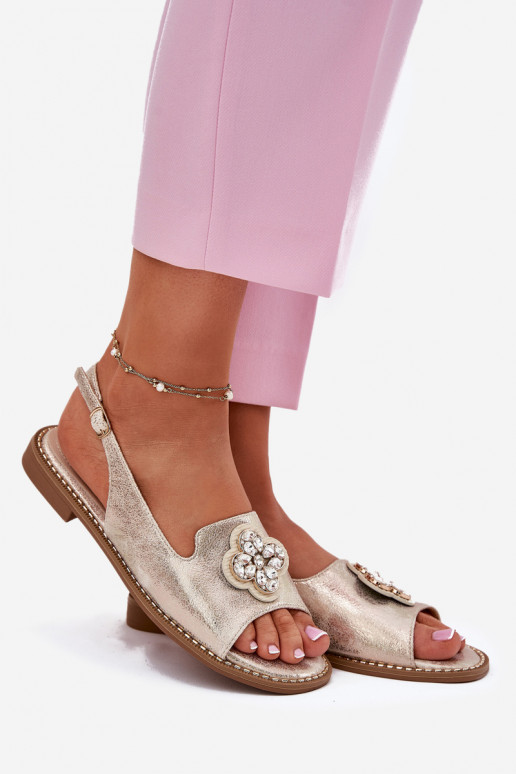 Dames sandalen met brede hakken Met sierlijk Detalem S.Barski KV51-080 gouden kleur