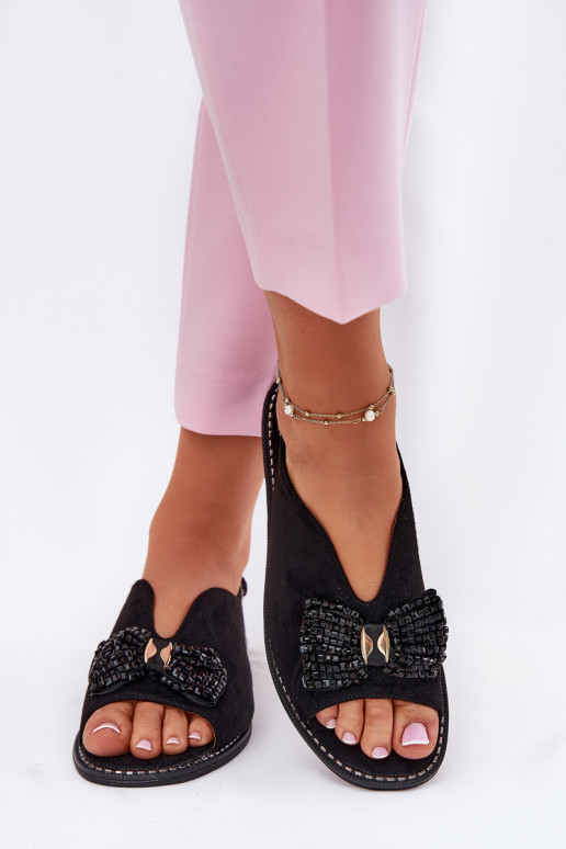 Damensandalen mit Bändern mit breiten Absätzen S.Barski KV51-014 schZuarze Farbe