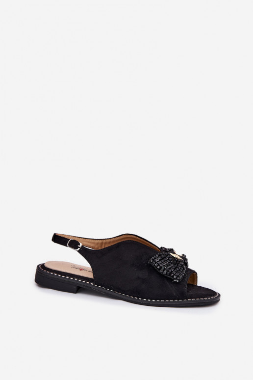 Damensandalen mit Bändern mit breiten Absätzen S.Barski KV51-014 schZuarze Farbe