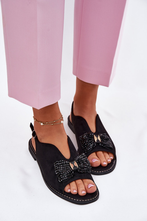 Damensandalen mit Bändern mit breiten Absätzen S.Barski KV51-014 schZuarze Farbe