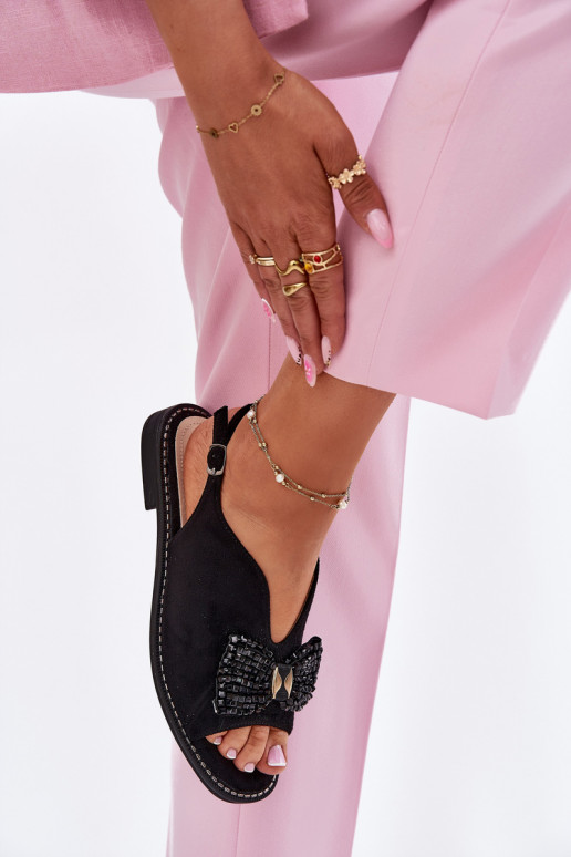 Damensandalen mit Bändern mit breiten Absätzen S.Barski KV51-014 schZuarze Farbe