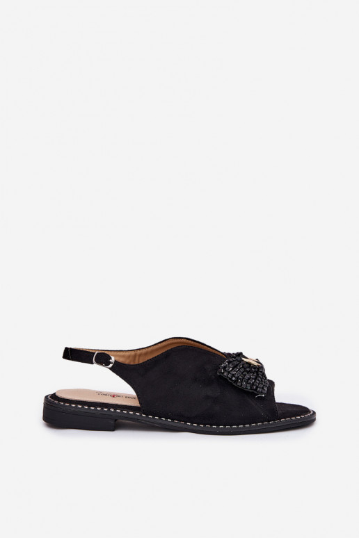 Damensandalen mit Bändern mit breiten Absätzen S.Barski KV51-014 schZuarze Farbe